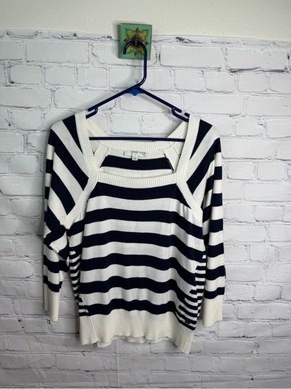 ANNE KLEIN Jeans Nautical Blue and White Summer Sweater Large